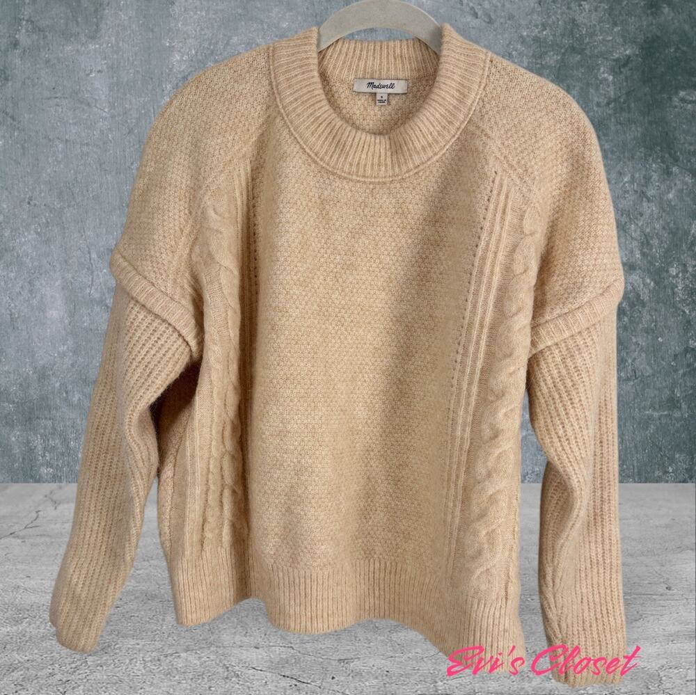 Madewell Havener Pullover Sweater Sz S Light Yellow Cable Knit Alpaca Blend